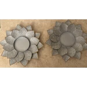 Pier 1 Imports Metal Flower Tea Light Candle Holders Set, Silver, Modern, 8"